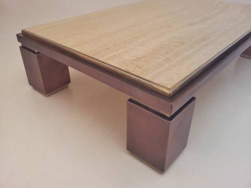 George Mathias table, travertine, copper, brass & gold plated 1970`s ca, French